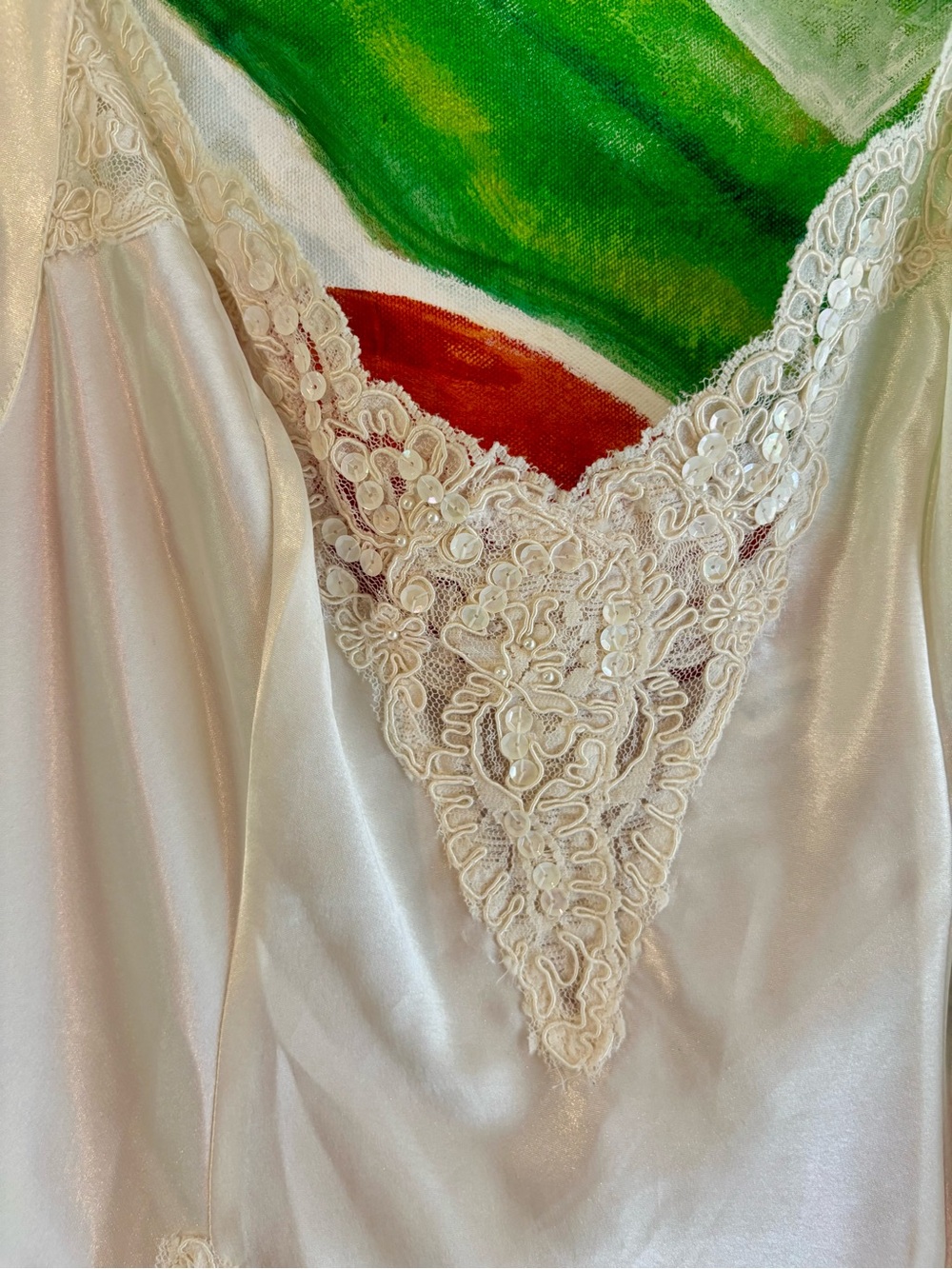 y2k Victoria's Secret Ivory Lace-Trim Silk Chemise - Picture 2 of 5